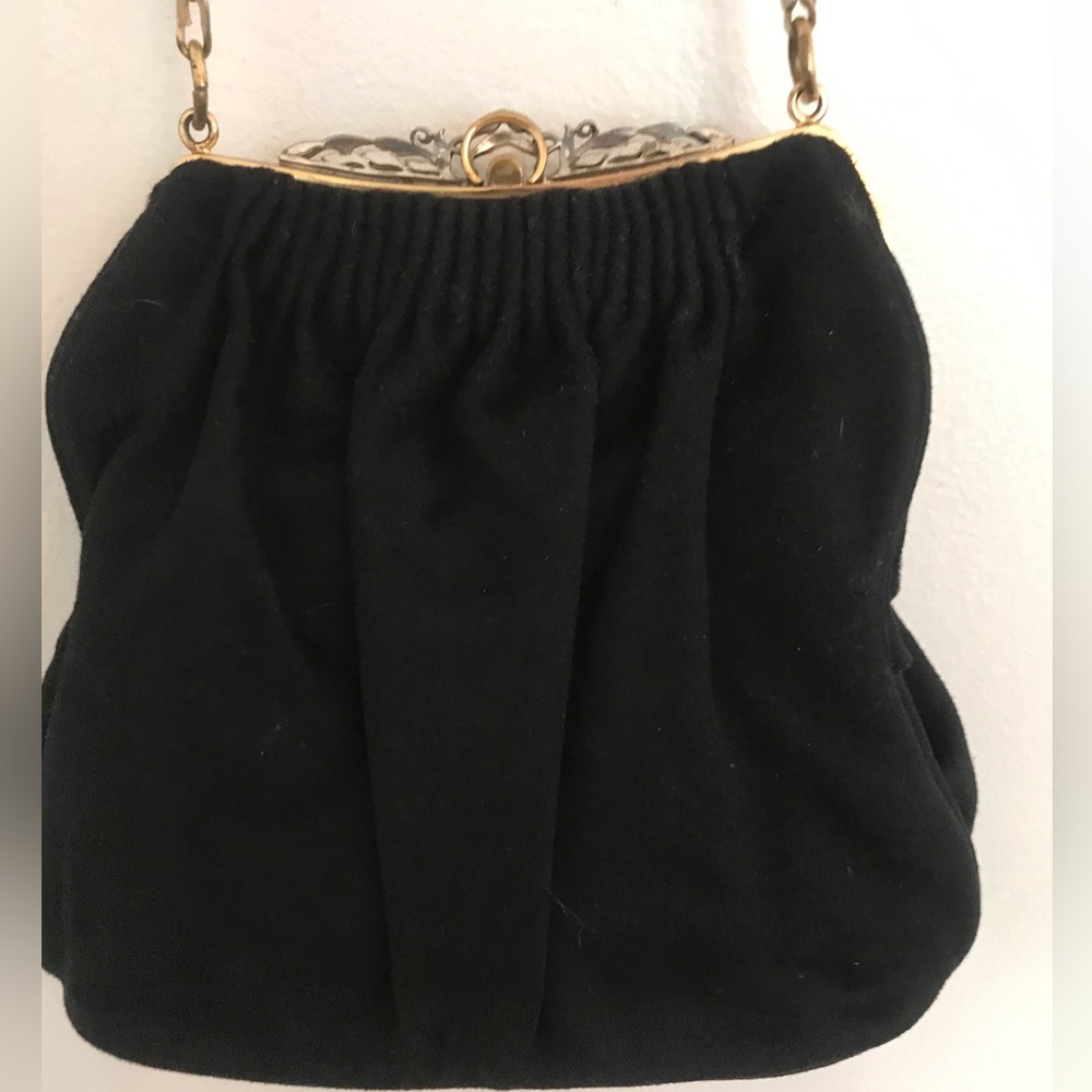 Vintage Fabric Shoulder Bag Marcasite Clasp